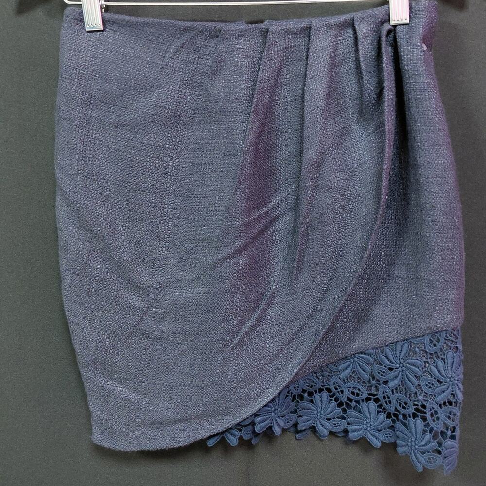 ELIE TAHARI Lace Trim Asymmetric Skirt Blue Solid Women Size 0